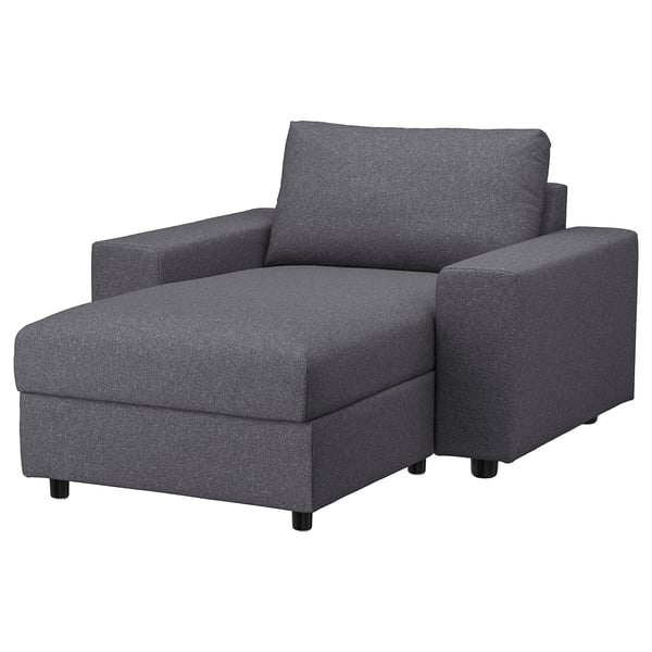 VIMLE cover for chaise longue, with wide armrests/Gunnared medium grey, 111 cm