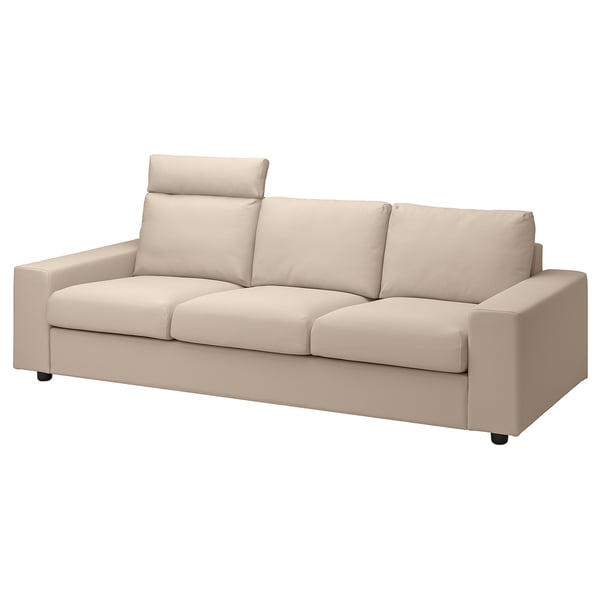 VIMLE cover for 3-seat sofa, with headrest with wide armrests/Hallarp beige, 255 cm
