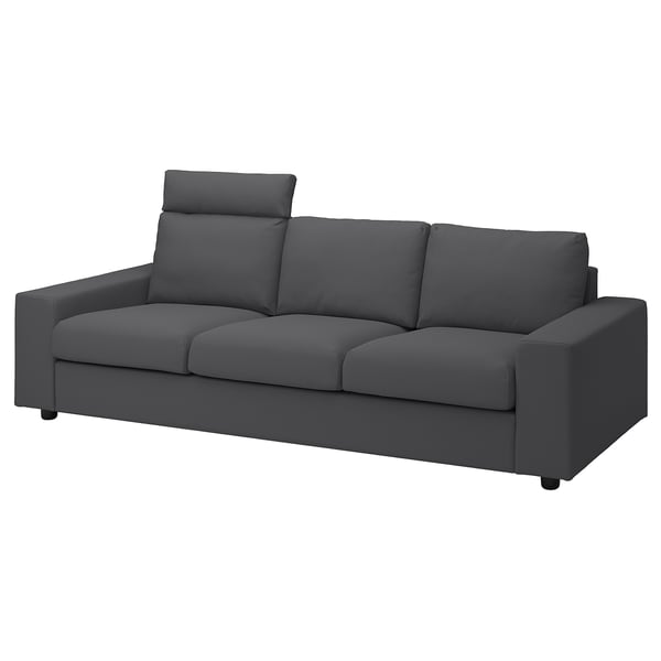VIMLE cover for 3-seat sofa, with headrest with wide armrests/Hallarp grey, 255 cm