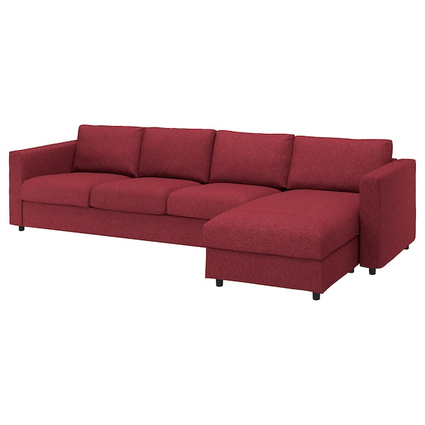VIMLE - 4-seater sofa slipcover, with chaise-longue/Lejde red/brown