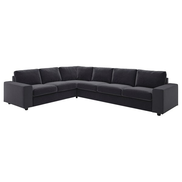 VIMLE - Cover for corner sofa, 5 seater, with wide armrests/Djuparp dark grey ,