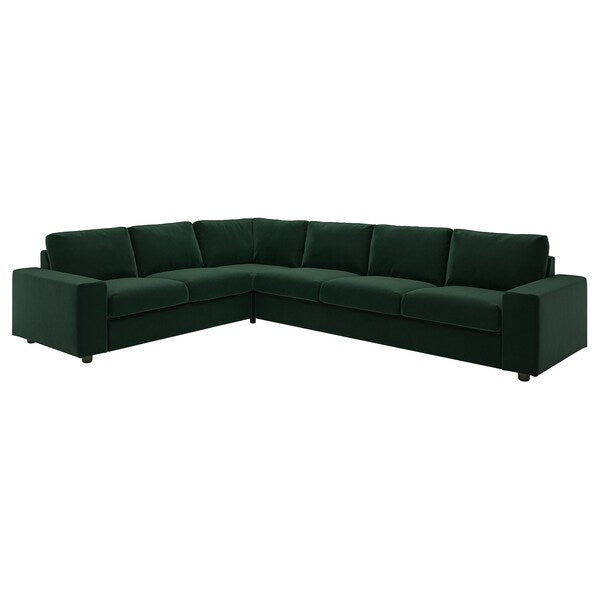 VIMLE - Corner sofa cover, 5-seater, with wide armrests/Djuparp dark green ,