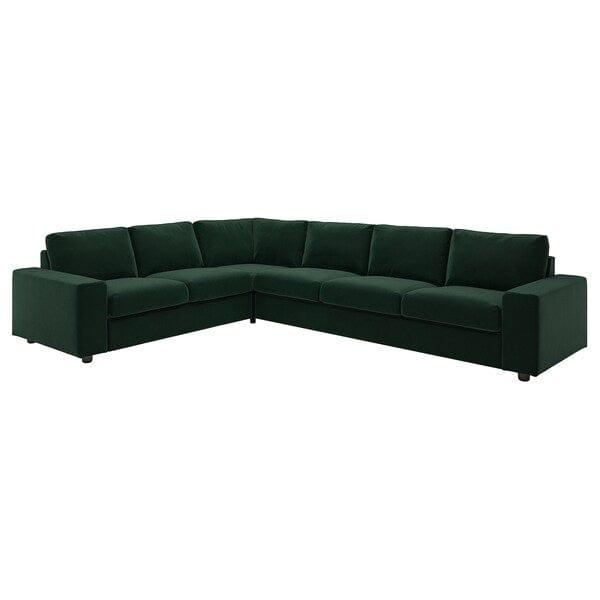 Ikea VIMLE - Corner sofa cover, 5-seater, with wide armrests/Djuparp dark green ,