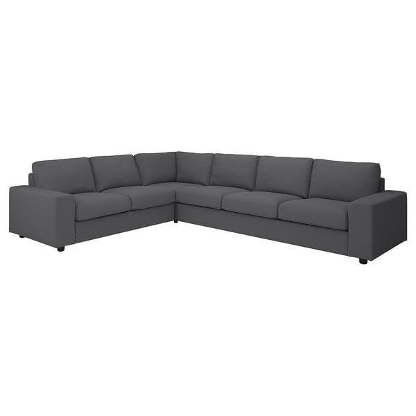 VIMLE cover for corner sofa, 5-seat, with wide armrests/Hallarp grey