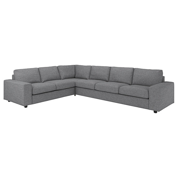 VIMLE - Corner sofa cover, 5 seater, with wide armrests/Lejde grey/black ,