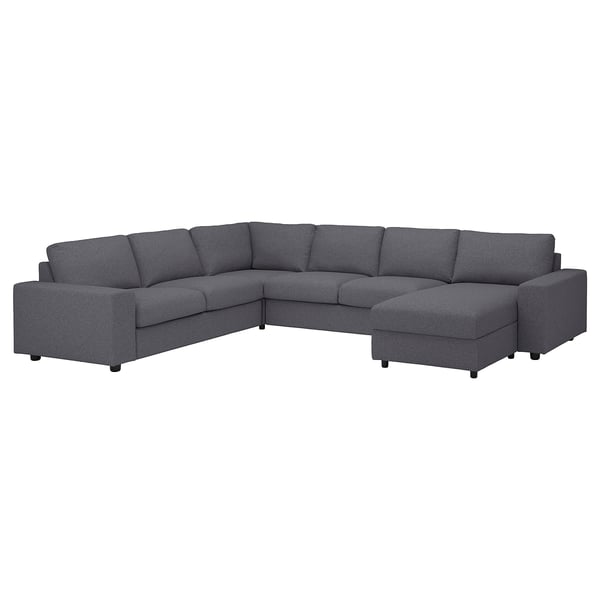 VIMLE cover for corner sofa, 5-seat, with chaise longue with wide armrests/Gunnared medium grey