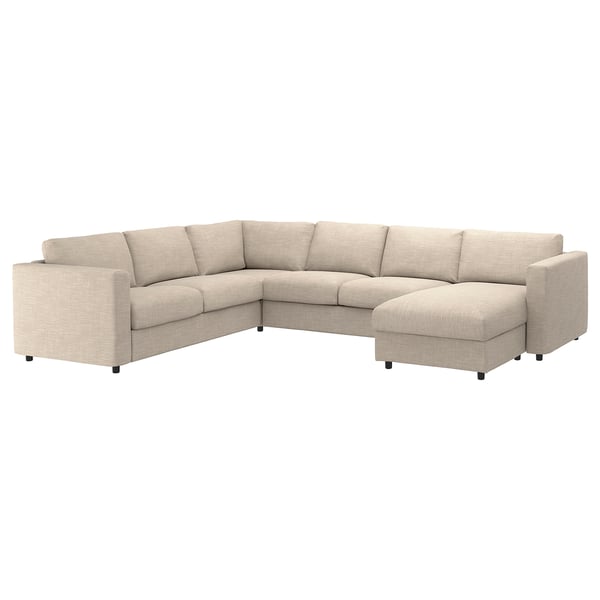 VIMLE cover for corner sofa, 5-seat, with chaise longue/Hillared beige