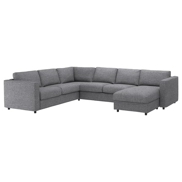 VIMLE cover for corner sofa, 5-seat, with chaise longue/Lejde grey/black