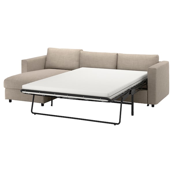 VIMLE - Cover for 3-seater sofa bed, with chaise-longue/Hillared beige ,