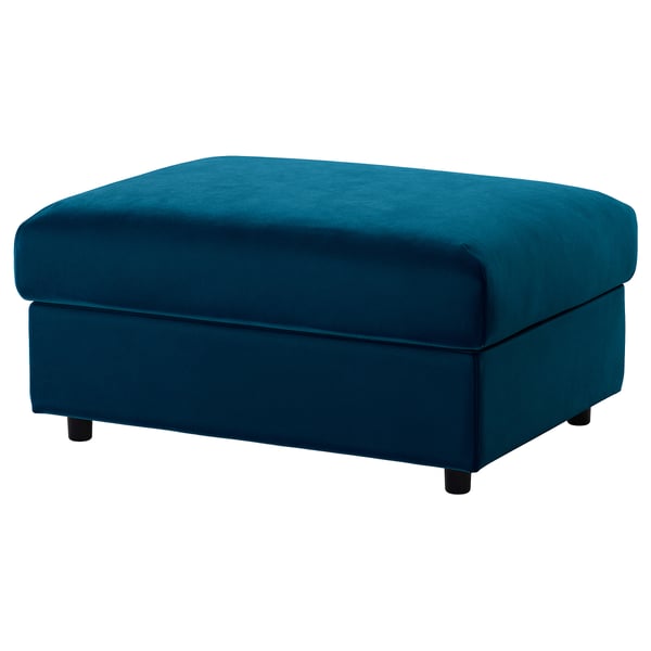 VIMLE cover for footstool with storage, Djuparp dark green-blue