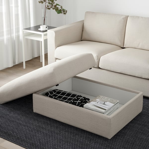 VIMLE Footstool with storage - Gunnared beige ,