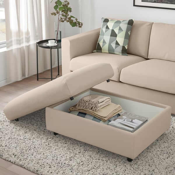 VIMLE footstool with storage, Hallarp beige, 98x73 cm