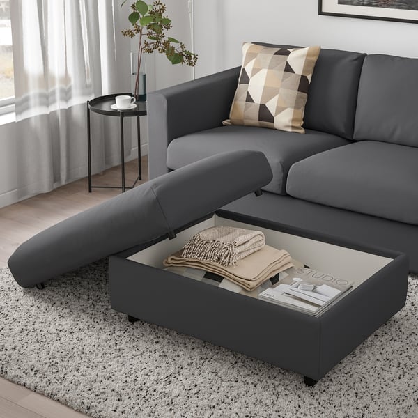 VIMLE Footstool with container - Hallarp grey ,