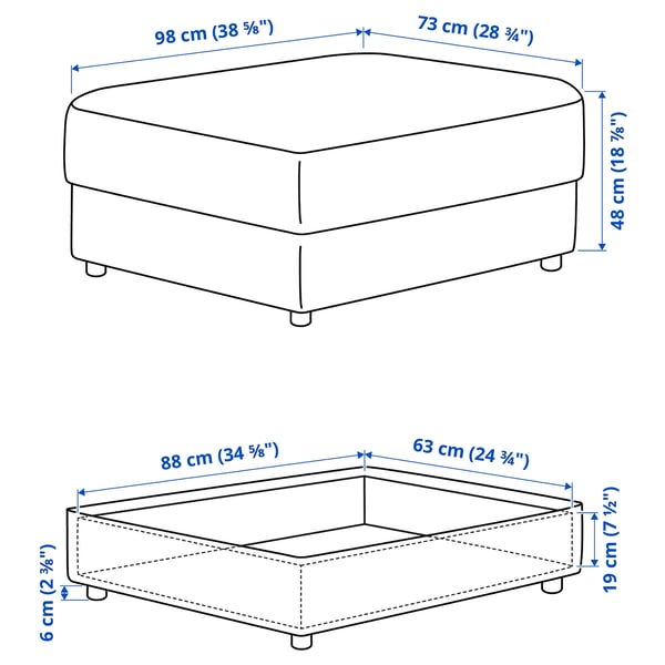 VIMLE footstool with storage, Hallarp grey, 98x73 cm