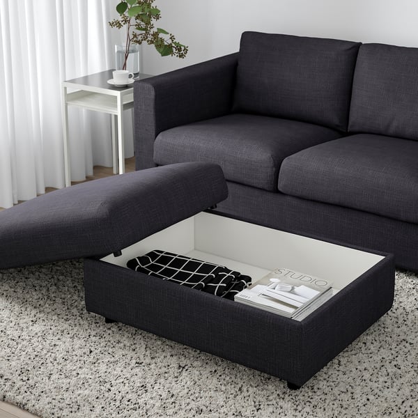 VIMLE - Footstool with storage, Hillared anthracite ,