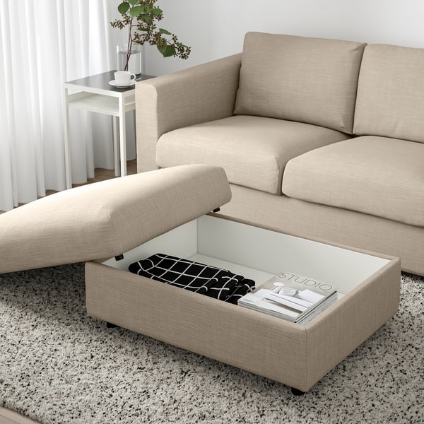 VIMLE - Footstool with storage, Hillared beige ,