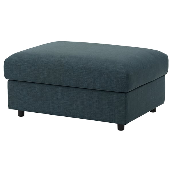 VIMLE - Footstool with storage, Hillared dark blue ,