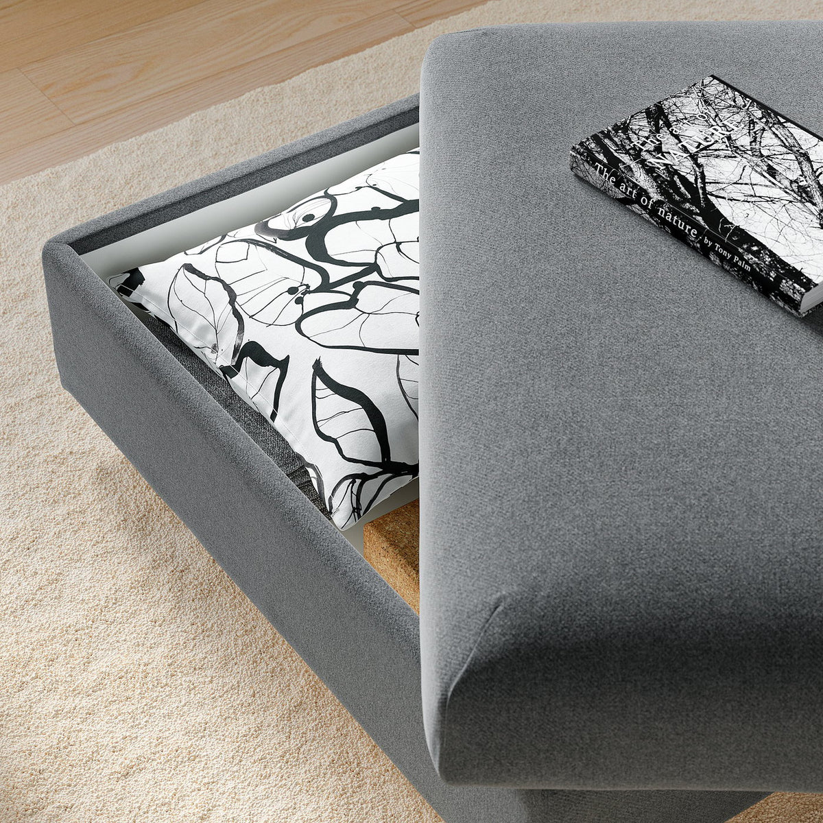 VIMLE footstool with storage, Johanneshov dark grey, 98x73 cm