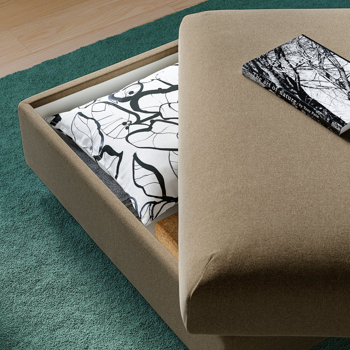VIMLE footstool with storage, Johanneshov brown-beige, 98x73 cm