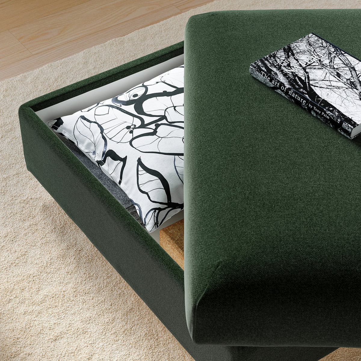 VIMLE footstool with storage, Johanneshov dark green, 98x73 cm
