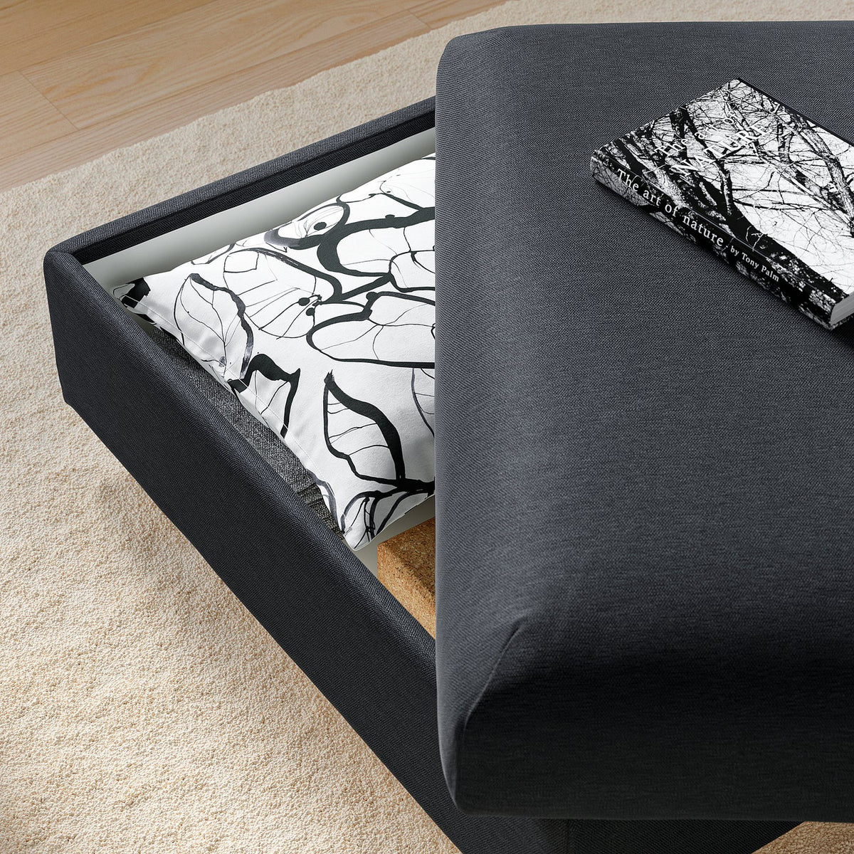 VIMLE footstool with storage, Knäbäck anthracite, 98x73 cm