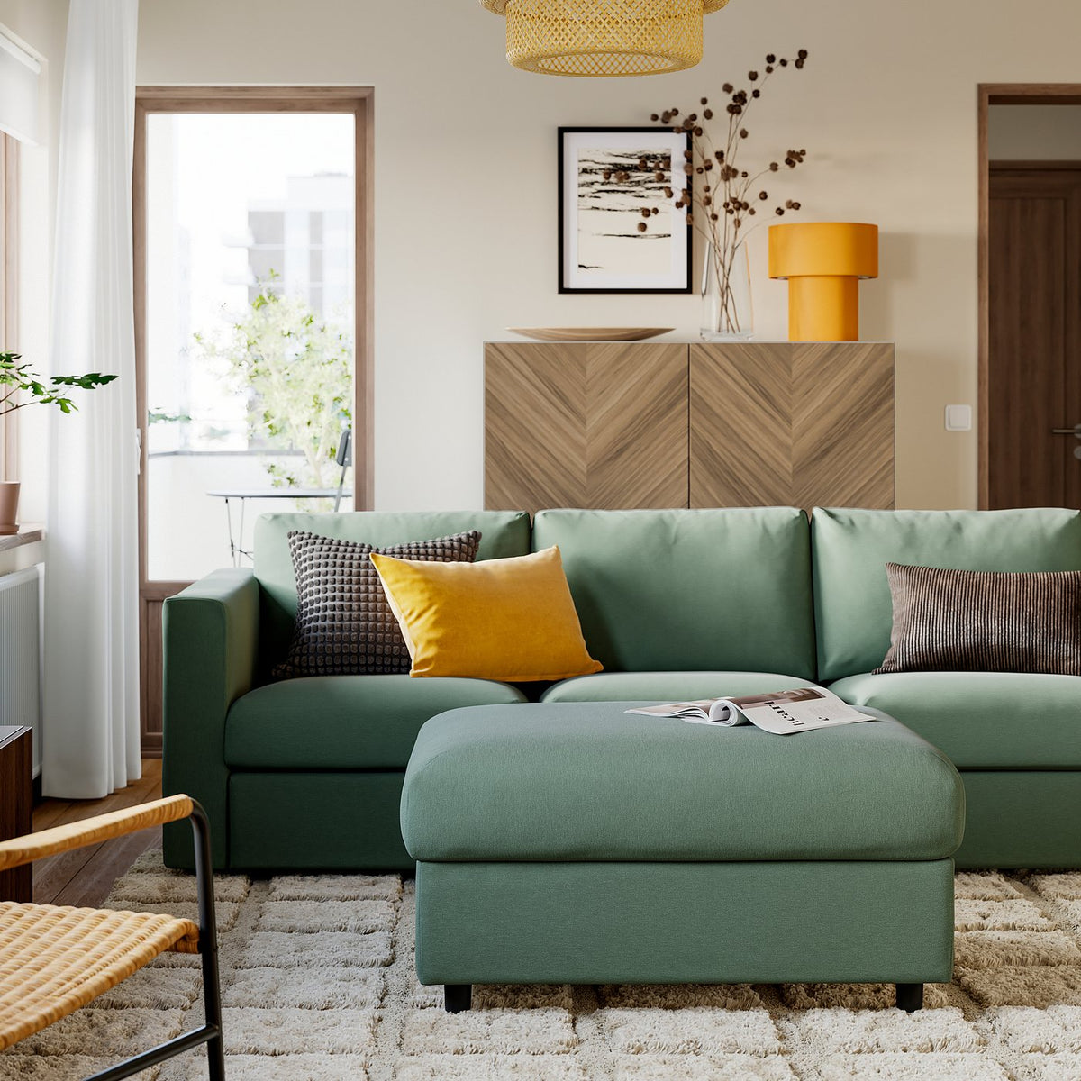 VIMLE footstool with storage, Knäbäck light beige, 98x73 cm