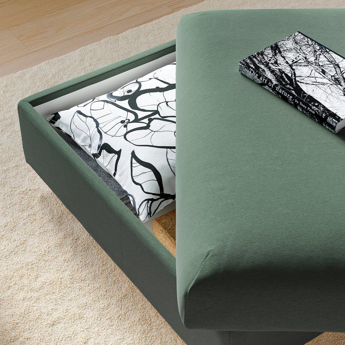 VIMLE footstool with storage, Knäbäck grey-green, 98x73 cm