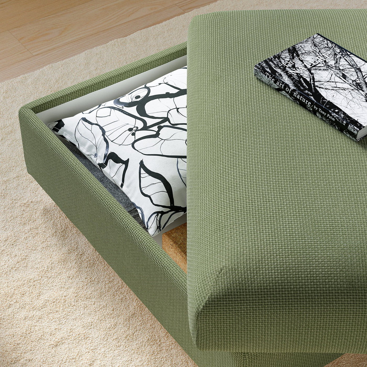 VIMLE footstool with storage, Mosshed grey-green, 98x73 cm