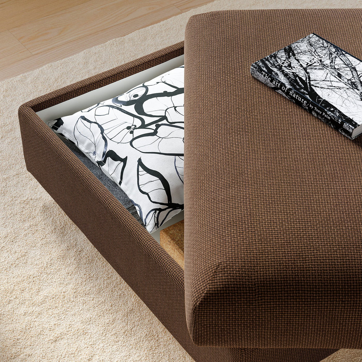 VIMLE footstool with storage, Mosshed dark brown, 98x73 cm