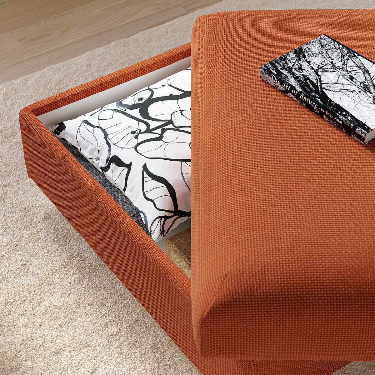 VIMLE footstool with storage, Mosshed red-brown, 98x73 cm