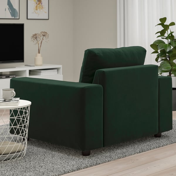 VIMLE armchair, with wide armrests Djuparp/dark green, 115x83x98 cm
