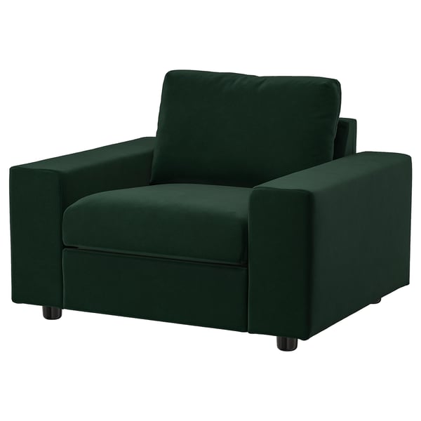 VIMLE armchair, with wide armrests Djuparp/dark green, 115x83x98 cm
