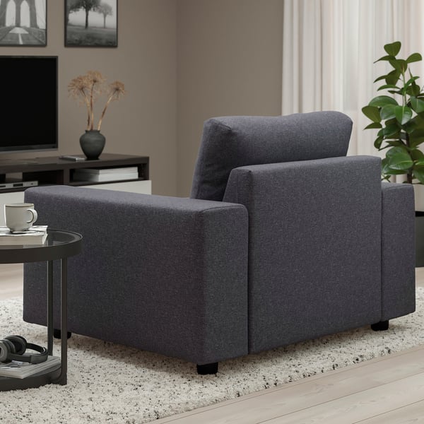 VIMLE armchair, with wide armrests/Gunnared medium grey, 71x6x98 cm