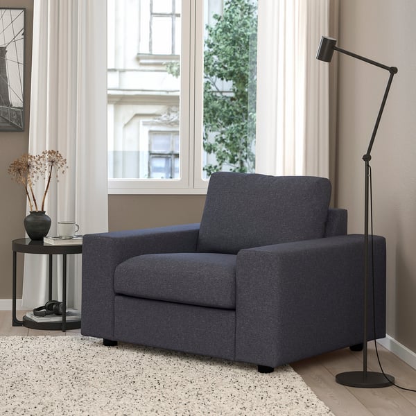 VIMLE armchair, with wide armrests/Gunnared medium grey, 115x83x98 cm
