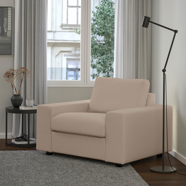 VIMLE armchair, with wide armrests/Hallarp beige, 115x83x98 cm