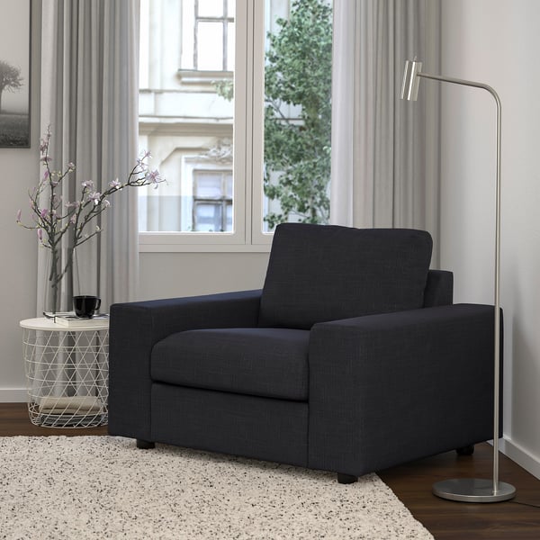VIMLE armchair, with wide armrests/Hillared anthracite, 115x83x98 cm