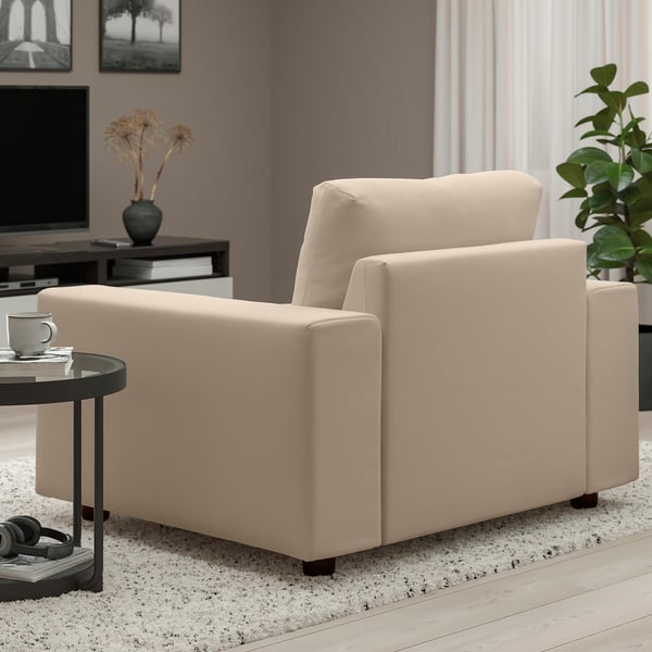 VIMLE armchair, with wide armrests/Hillared beige, 115x83x98 cm