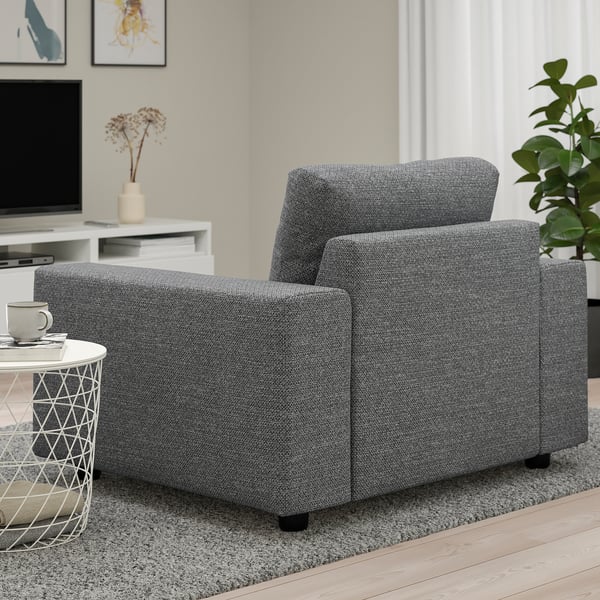 VIMLE armchair, with wide armrests/Lejde grey/black, 115x83x98 cm