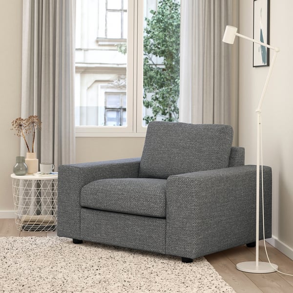 VIMLE armchair, with wide armrests/Lejde grey/black, 115x83x98 cm