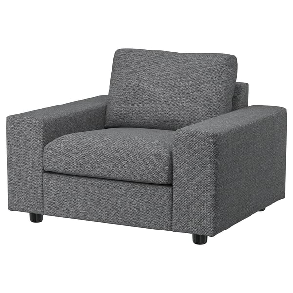 VIMLE armchair, with wide armrests/Lejde grey/black, 115x83x98 cm