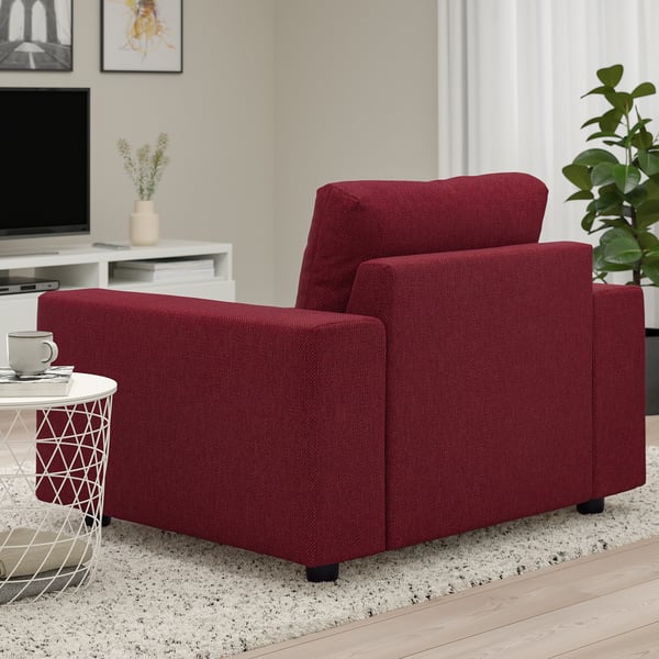 VIMLE armchair, with wide armrests/Lejde red/brown, 115x83x98 cm