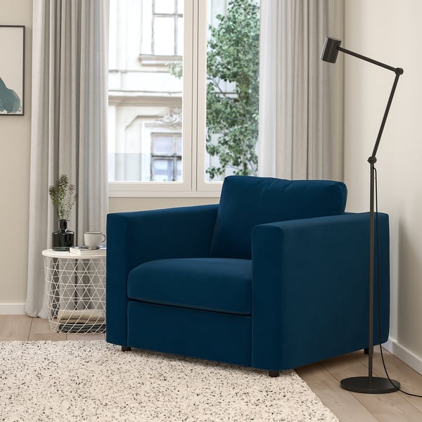 VIMLE armchair, Djuparp dark green-blue, 71x6x98 cm