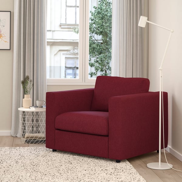 VIMLE armchair, Lejde red/brown, 71x6x98 cm