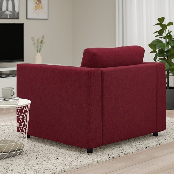 VIMLE armchair, Lejde red/brown, 101x83x98 cm