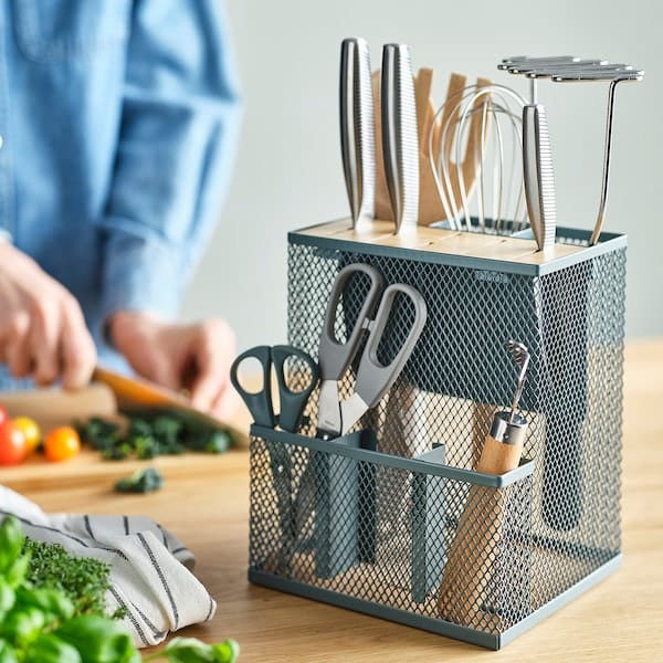 Ikea VIMPELFISK - Knife block, bamboo/grey-turquoise