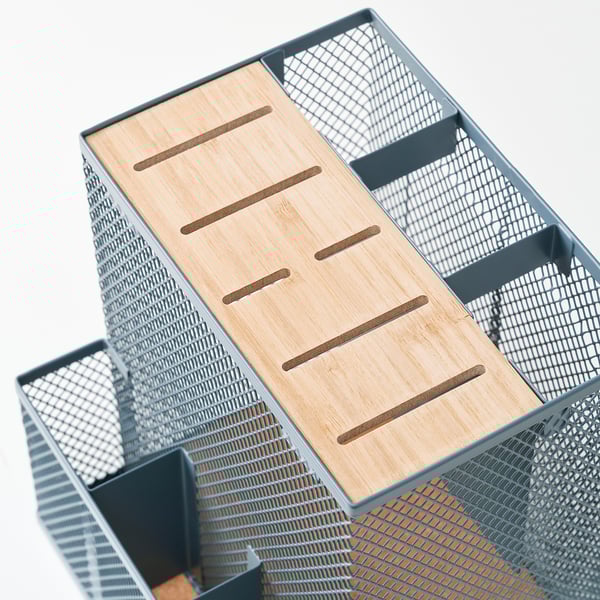 VIMPELFISK knife block, bamboo/grey-turquoise, 18x16 cm