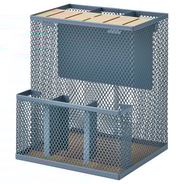 VIMPELFISK knife block, bamboo/grey-turquoise, 18x16 cm