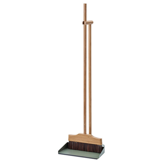 VINDSIKT dustpan/broom, bamboo/grey-green