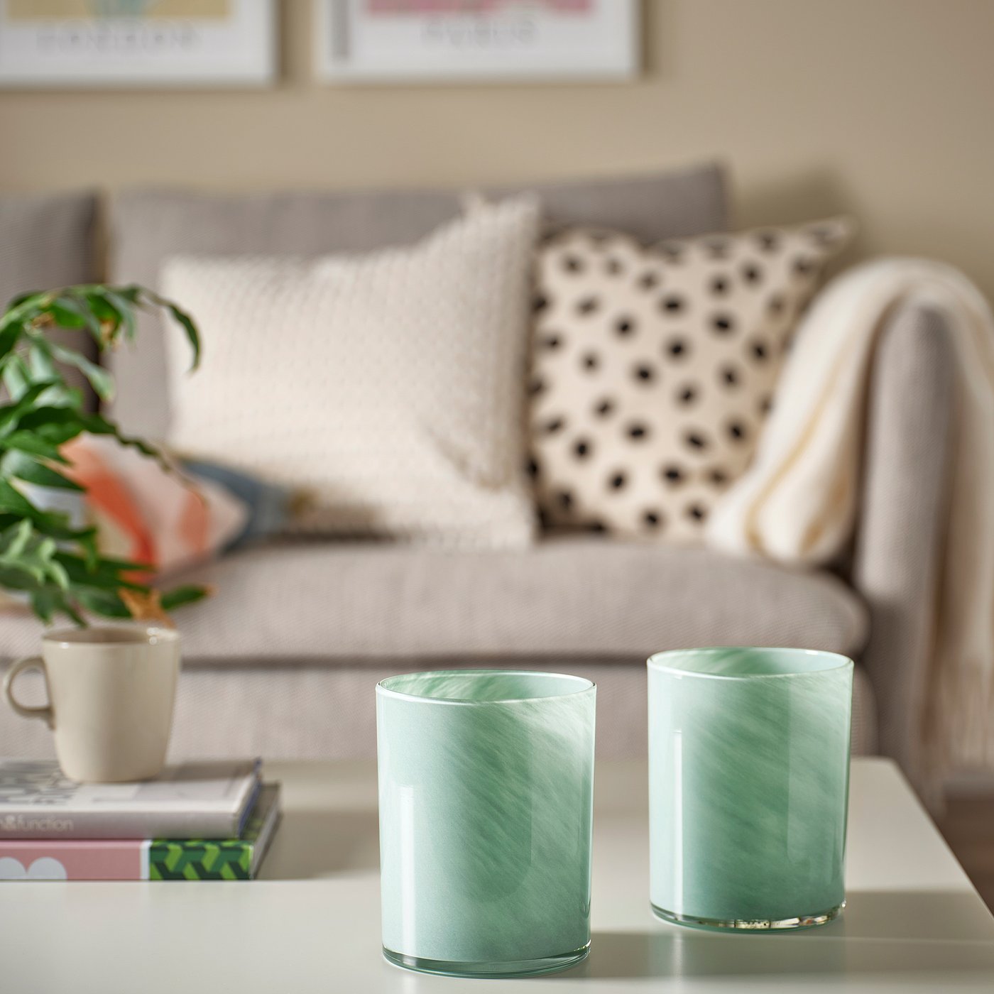 VINDSTILLA candle holder, green, 12 cm
