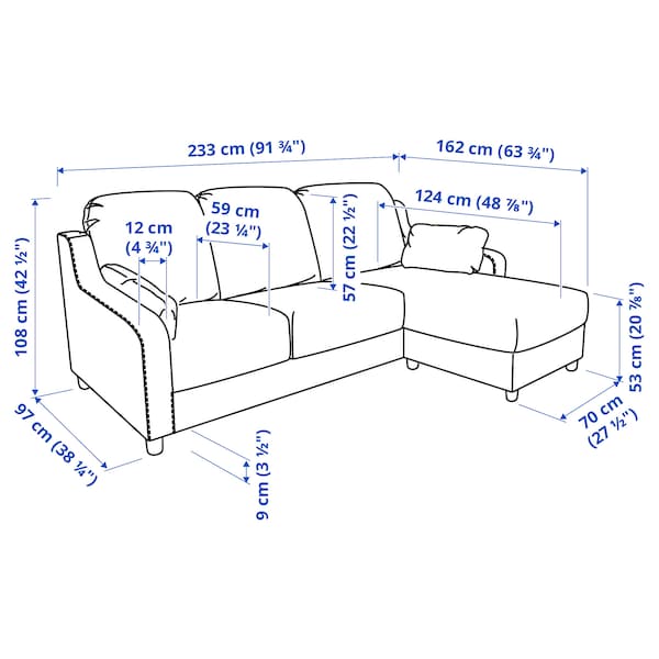 VINLIDEN - 3-seater sofa with chaise-longue, Hakebo beige ,